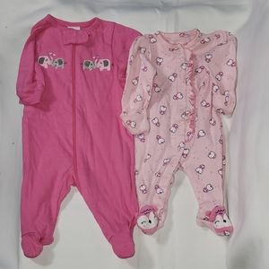 Gerber X Carter's Baby Girls Newborn 2pc Pink Animal Footies Bundle